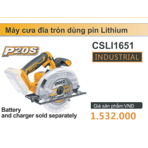 Máy cưa đĩa tròn dùng pin Lithium 20V INGCO CSLI1651