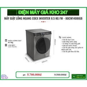 Máy giặt Coex lồng ngang Inverter 8.5kg FW-80CW1408IGB