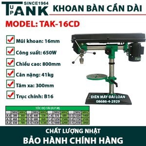 Máy khoan bàn cần dài 550W Tupank TAK-16CD