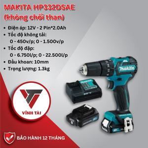 Máy khoan búa bắt vít dùng Pin Makita HP332DSAE