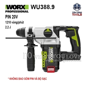 Máy khoan búa dùng pin Li-ion 20V (Không bao gồm pin, sạc) 24mm Worx Green WU388.9