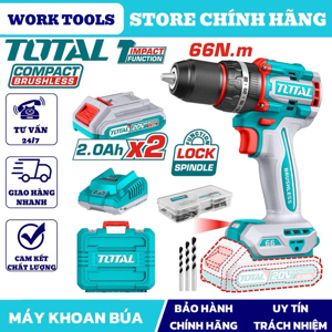 Máy khoan búa (không chổi than) dùng pin Total TIDLI20608