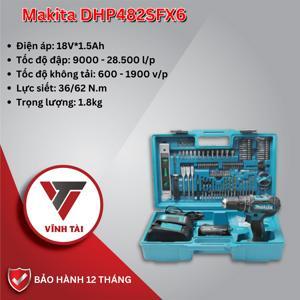 Máy khoan búa, vặn vít dùng pin 18V Makita DHP482SFX6