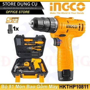 Máy khoan dùng pin và bộ đồ nghề 81 chi tiết Ingco HKTHP10811