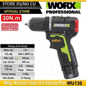 Máy khoan vặn xít dùng pin Li-ion 12V Worx Green WU130