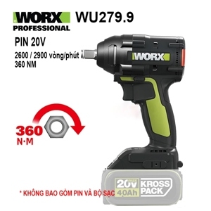 Máy siết bu lông dùng pin Li-ion 20V (Không bao gồm pin, sạc) Worx Green WU279.9