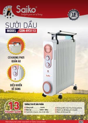 Máy sưởi dầu Saiko CDN-RY3113