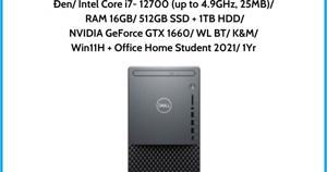 Máy tính để bàn Dell XPS 8950 42XPS89D002 - Intel core i7-12700, 16GB RAM, SSD 512GB + HDD 1TB, Nvidia GeForce GTX 1660 Ti 6GB GDDR6