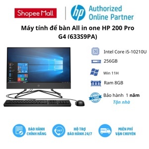 Máy tính để bàn HP All In One 200 Pro G4 633S9PA - Intel core i5-10210U, 8GB RAM, SSD 256GB, Intel UHD Graphics, 21.5 inch