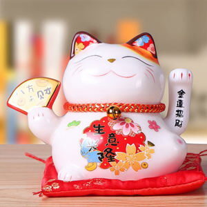 Mèo thần tài – Hoa khai phú quý