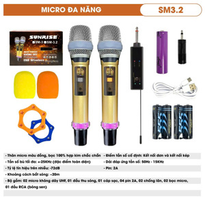 Micro không dây Sunrise SM-3 (loại 2 mic)