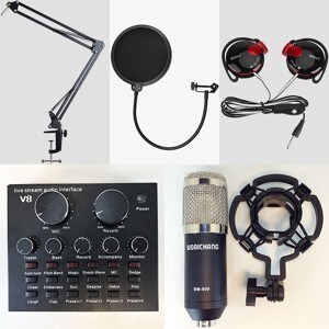 Micro thu âm BM 900 và sound card V8