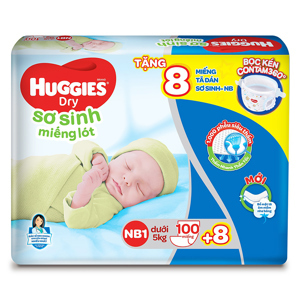 Miếng lót sơ sinh Huggies NB1 - 100 miếng (Cho bé dưới 5kg)