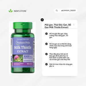 Hỗ trợ cho gan Milk Thistle Puritan Pride - 90 viên , 1000 mg