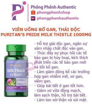 Hỗ trợ cho gan Milk Thistle Puritan Pride - 90 viên , 1000 mg