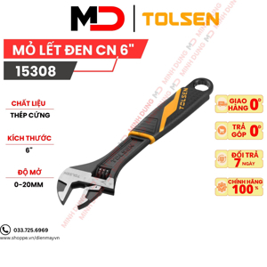 Mỏ lết công nghiệp cán nhựa đen 6 inch/150mm Tolsen 15308