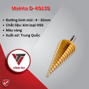 Mũi khoan bậc sọc thẳng phủ Ti-tan chuôi thẳng 4-32mm Makita D-40135