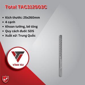 Mũi khoan bê tông bốn cạnh (+) 25x260mm Total TAC312503C