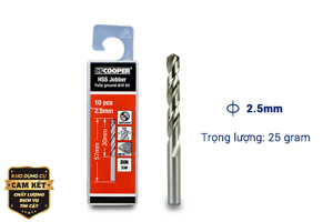 Mũi khoan sắt HSS 2.5mm CFCooper MH025 - Hộp 10 mũi