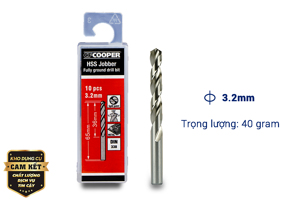 Mũi khoan sắt HSS 3.2mm CFCooper MH032 - Hộp 10 mũi