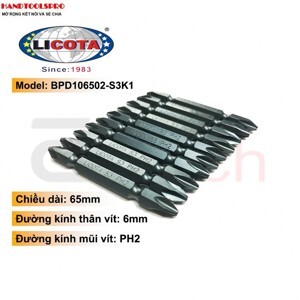 Mũi vít 2 đầu xanh ngắn Licota BPD106502-S3K1