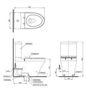 Nắp đậy bàn cầu Toto TC600VS