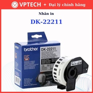 Nhãn Brother DK22211, Black on White (chữ đen nền trắng), khổ 29mm x 15.24mm