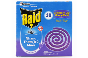 Nhang thơm trừ muỗi Raid 10 khoanh hương lavender 120g