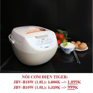 Nồi cơm điện Tiger JBVB10W (JBV-B10W) - Nồi điện tử, 1.8 lít, 750W