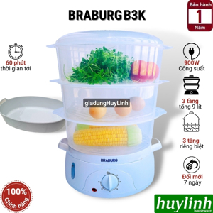 Nồi hấp điện đa năng 3 tầng Braburg - 9 lít