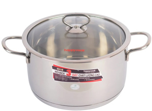 Nồi inox Happy Cook Delux Plus N24-DLGP - 24cm, 3 đáy nắp kính