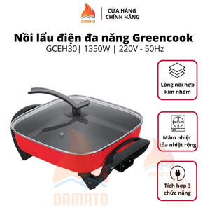 Nồi lẩu điện vuông chống dính 5Lit GreenCook GCEH30