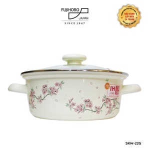 Nồi thép Nippon tráng men nắp kính 22 cm Fujihoro SKW-22G