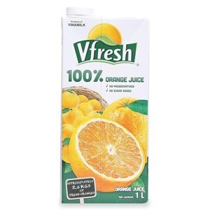 Nước cam ép Vfresh hộp 1L, 100%, không đường