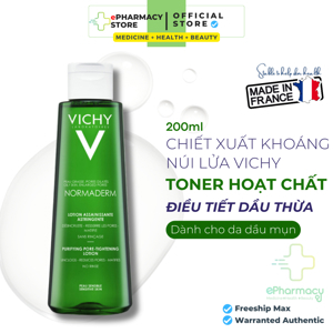 Nước cân bằng làm mềm da, sát khuẩn và se khít lỗ chân lông Vichy Normaderm Purifying Pore Tightening Toner