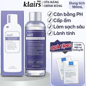 Nước hoa hồng dưỡng ẩm, chống viêm không mùi dành cho da nhạy cảm Klairs Supple Preparation Unscented Toner 180ml