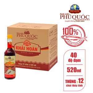 Nước mắm Phú Quốc Khải Hoàn - 40 độ đạm, Thùng 12 chai 520ml