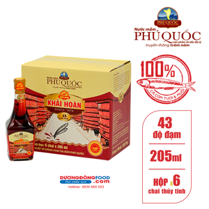 Nước mắm Phú Quốc Khải Hoàn - 43 độ đạm, thùng 6 chai 205ml