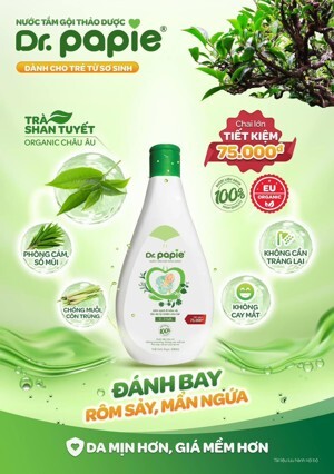 Nước tắm gội thảo dược organnic Dr.papie chai 230ml (0-3 tuổi)