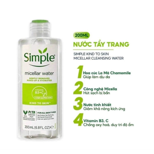 Nước tẩy trang Simple Cleansing Micellar Water 198ml