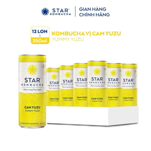 Nước trái cây Star Kombucha vị cam đào Thùng 12 lon 250ml