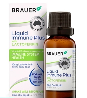 Nước uống hỗ trợ tăng cường hệ miễn dịch cho trẻ sơ sinh Brauer Liquid Immune Plus with Lactoferrin 23ml