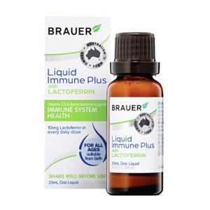 Nước uống hỗ trợ tăng cường hệ miễn dịch cho trẻ sơ sinh Brauer Liquid Immune Plus with Lactoferrin 23ml