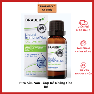 Nước uống hỗ trợ tăng cường hệ miễn dịch cho trẻ sơ sinh Brauer Liquid Immune Plus with Lactoferrin 23ml