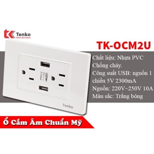 Ổ cắm điện chống giật kèm usb chuẩn mỹ TK-OCM2U