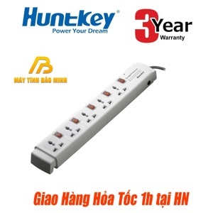 Ổ cắm điện Huntkey 5 ổ, dây 2 mét, chống sét PZC504