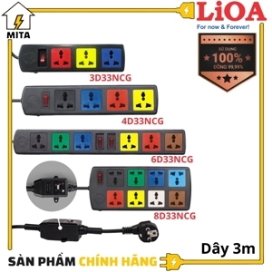 Ổ cắm điện LiOA có thiết bị chống giật 4 ổ 3 lõi 3 mét 4D33NCG