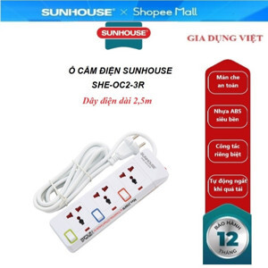 Ổ cắm điện Sunhouse 3 lỗ 3 chấu 2.5m SHE-OC2-3R