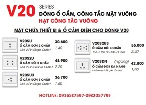 Ổ cắm đôi 2 chấu 16A viền đơn trắng LiOA V20S2U