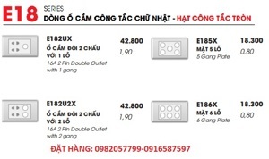 Ổ cắm đôi 2 chấu 16A với 2 lỗ LiOA E182U2X